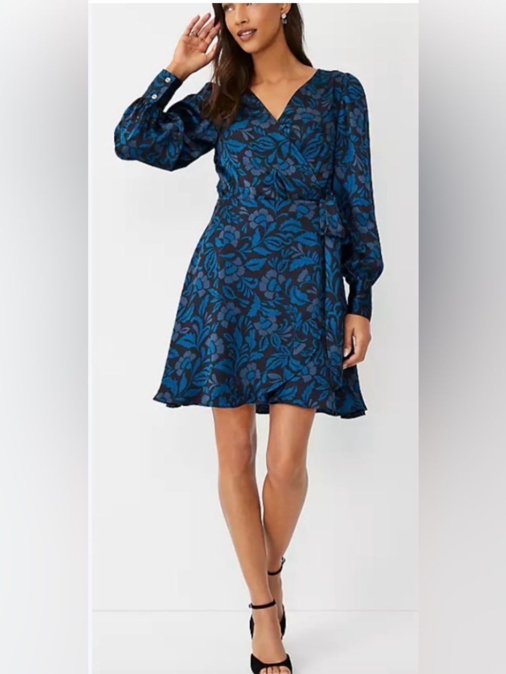 NEW Ann Taylor The Studio Collection Sz 12 Silk Blue Black Mini Wrap Dress